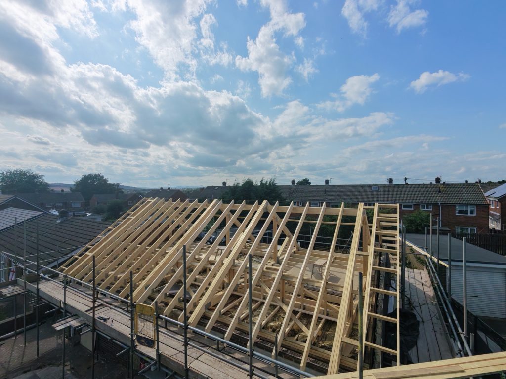 An aerial view of the new roof structure at the Bennett loft conversion in Shildon