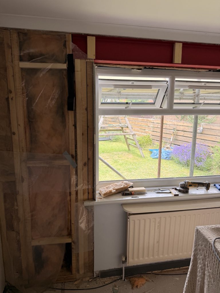 Structural reinforcement above the window opening at the Bennett loft conversion in Shildon